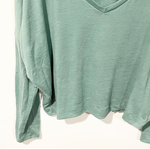 Anthropologie Size Small Green V Neck Slub Long Sleeve Top - Picture 2 of 5